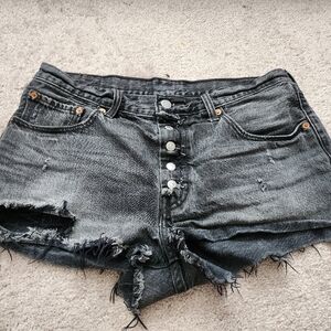 Levi Distressed Black Denim Shorts